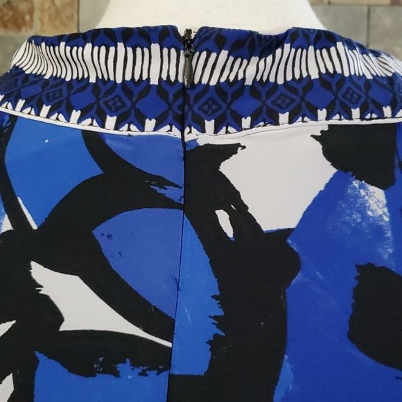 INC Blue Black Retro 90s Abstract Print Sleeveless Stretchy Mini Dress - Picture 6 of 9